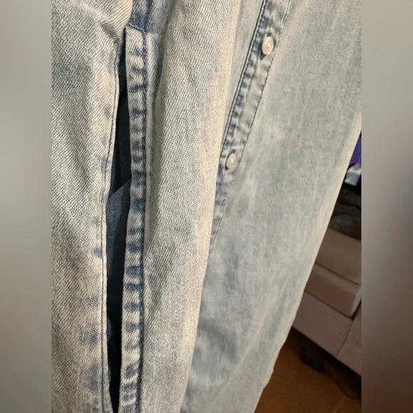 GAP Blue Midi Dress with Puff Sleeves and Mandarin Collar - Picture 5 of 9